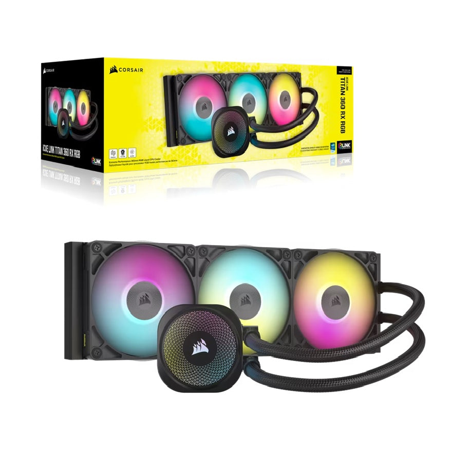 Corsair iCUE LINK TITAN 360 RX RGB AIO Black 360mm Liquid CPU Cooler 73.5CFM 2100RPM Aluminum Rad Intel AMD