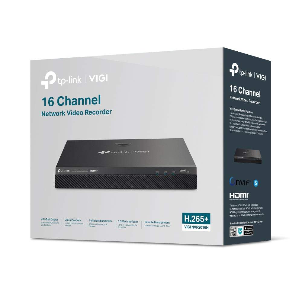 TP-Link VIGI NVR2016H 16 Channel Network Video Recorder — 4K Output 16MP Decode H.265+ 2-Way Audio Remote Monitoring (HDD Not Included)
