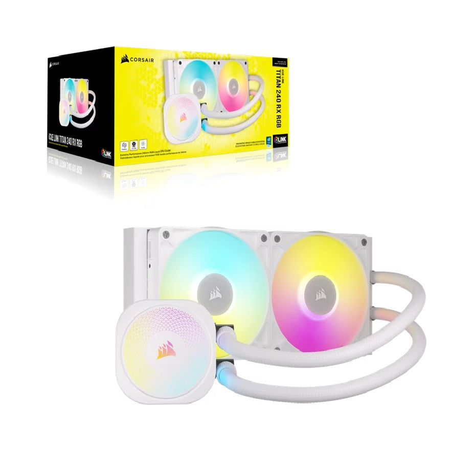 Corsair iCUE LINK TITAN 240 RX RGB AIO White 240mm Liquid CPU Cooler 73.5CFM 2100RPM Aluminum Rad Intel AMD