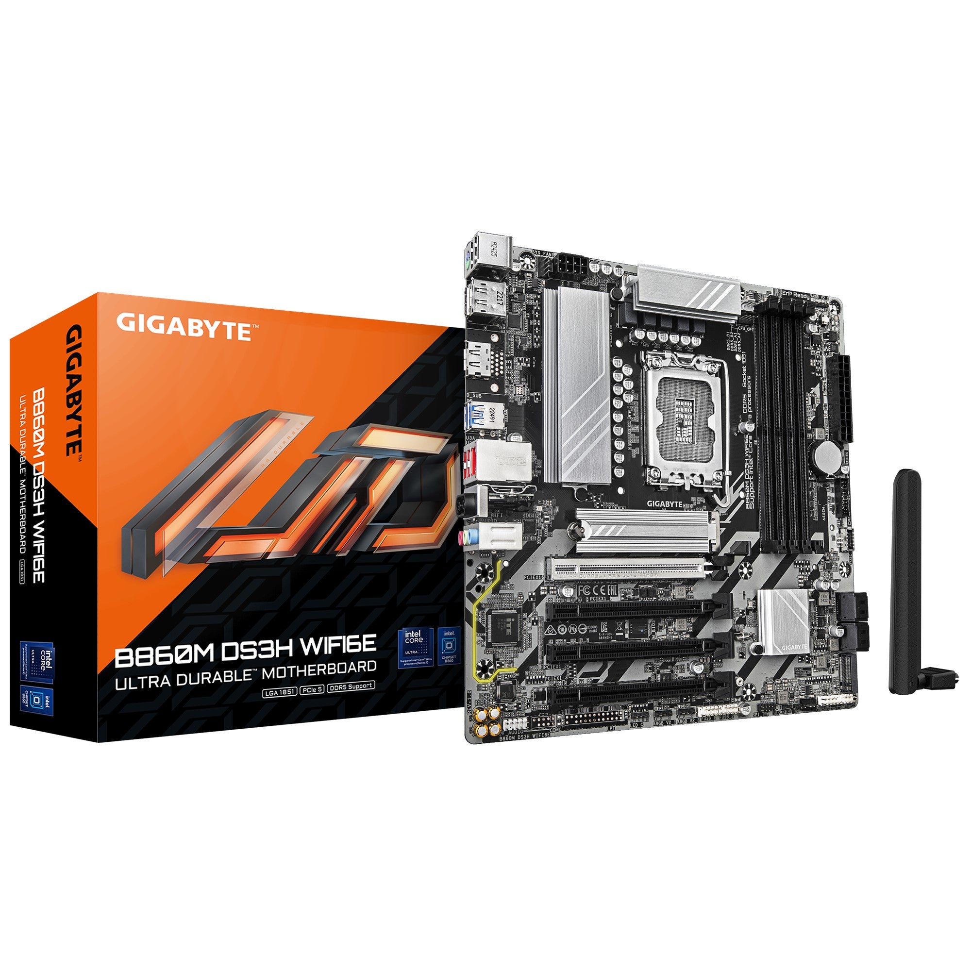 Gigabyte B860M DS3H WIFI6E Micro-ATX Intel B860 LGA1851 Motherboard — DDR5 Wi-Fi 6E 4-Slot Dual M.2