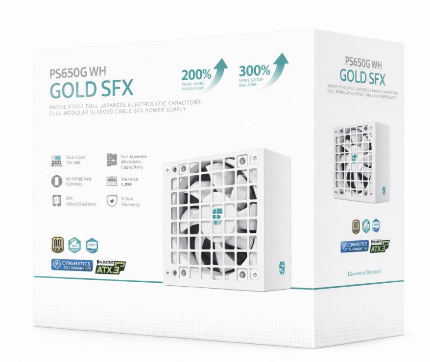 DeepCool PS650G WH 650W SFX 80+ Gold White Fully Modular Cybenetics Platinum Fluid Dynamic Bearing