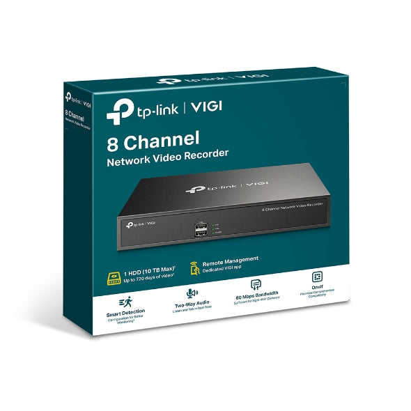 TP-Link VIGI NVR1008H 8 Channel Network Video Recorder — 24/7 Recording Up to 10TB 5MP Remote Monitoring (HDD Not Included)