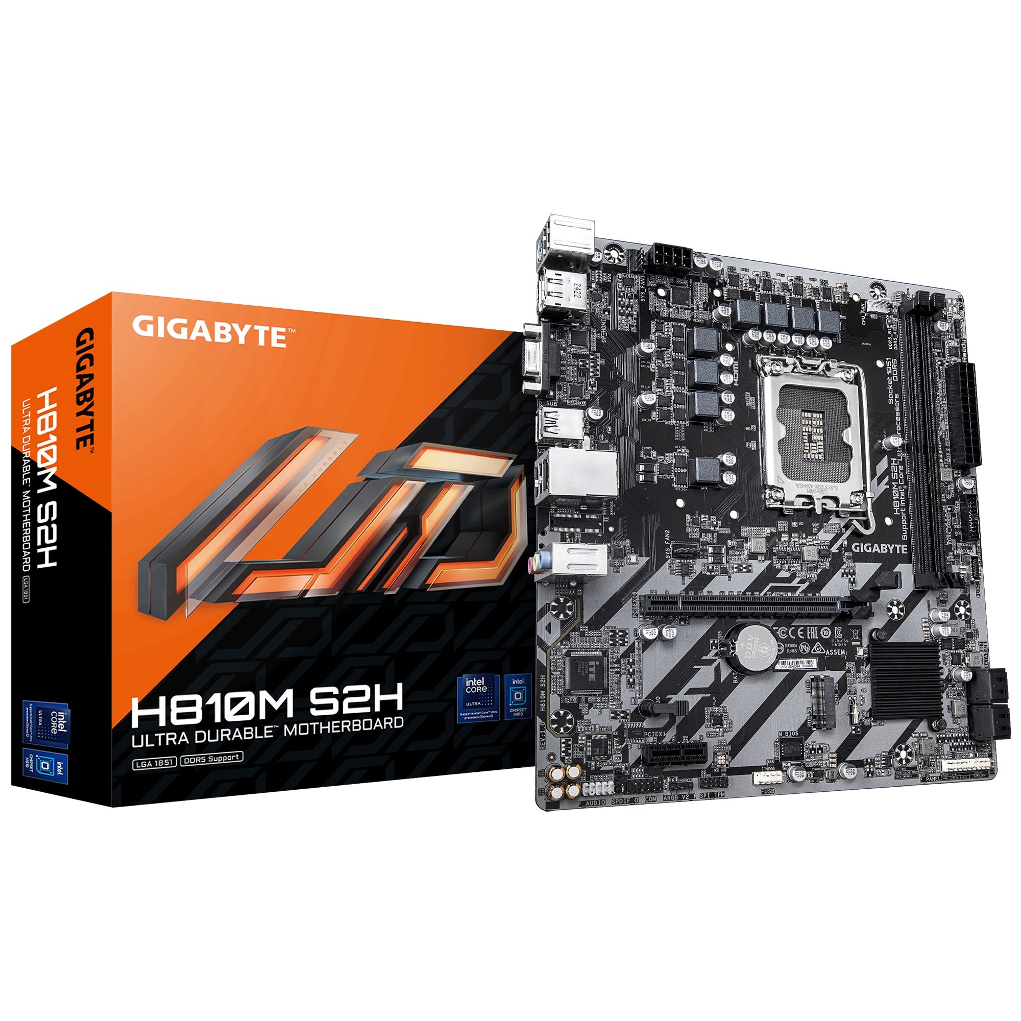 Gigabyte H810M S2H Intel H810 LGA1851 Micro-ATX Motherboard — DDR5 PCIe 4.0 M.2 4xSATA USB 3.2