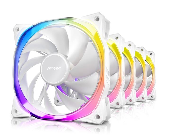Antec Fusion 120mm ARGB PWM Case Fans 5-Pack with ARGB Controller — 57.93CFM Woven Cable Daisy Chain White