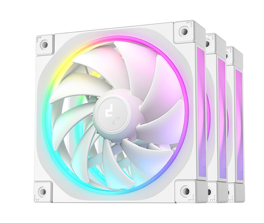 DeepCool FL12 White 120mm ARGB Case Fans 3-Pack — Fluid Dynamic Bearing 4-Pin PWM Addressable RGB LED