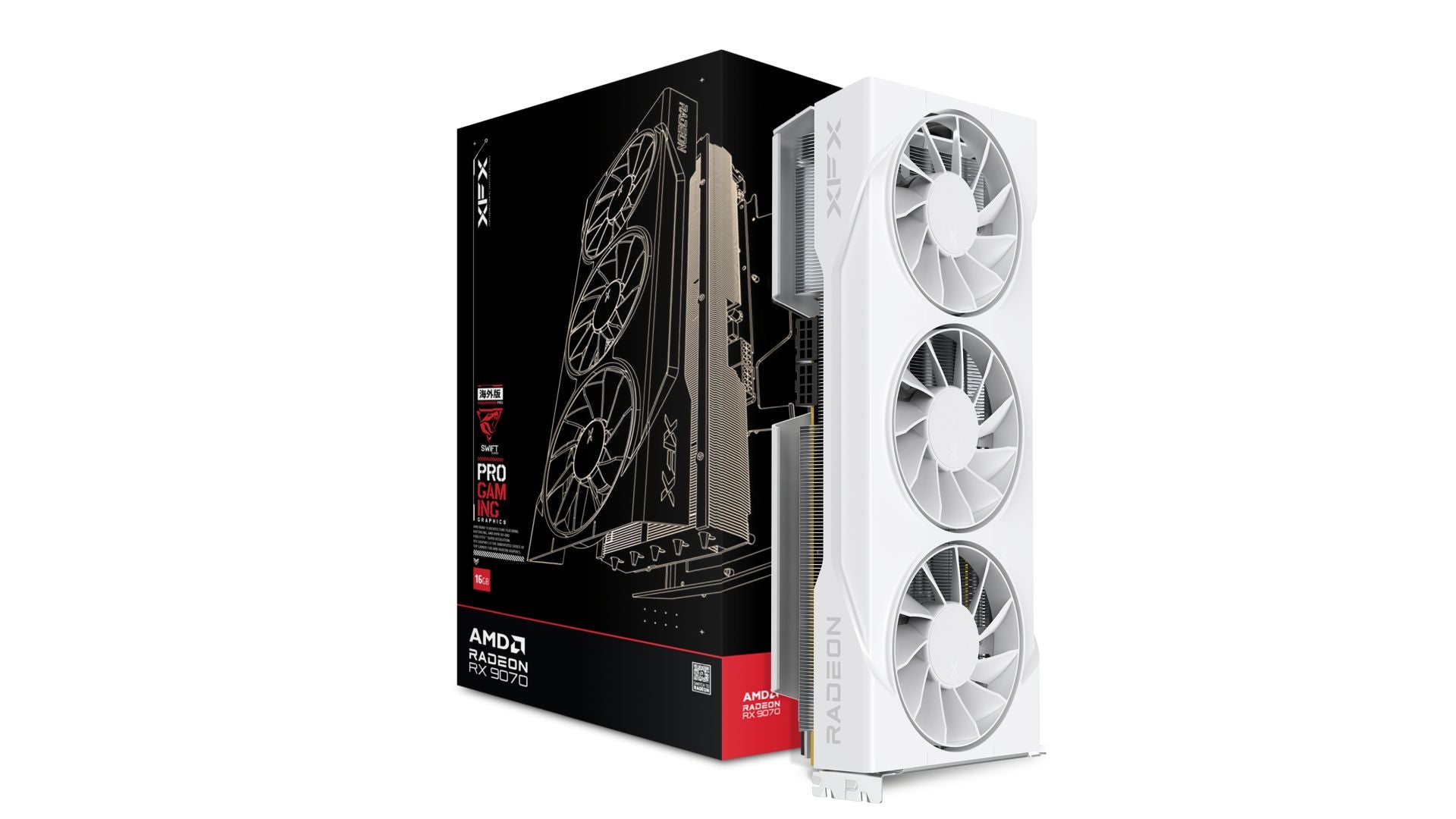 XFX Swift AMD Radeon RX 9070 XT White Triple Fan 16GB GDDR6 Gaming Graphics Card — RDNA 4 HDMI 3x DisplayPort