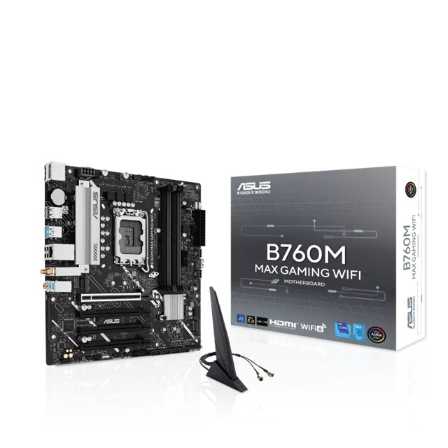 ASUS B760M MAX GAMING WIFI Micro-ATX Intel B760 LGA1700 Motherboard — DDR5 Wi-Fi 6 PCIe 5.0 3xM.2 192GB