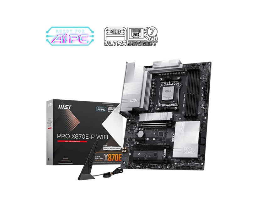 MSI PRO X870E-P WIFI ATX AMD AM5 Motherboard DDR5 8200MHz PCIe 5.0 M.2 Gen5 Wi-Fi 7 5G LAN USB4 Audio 7.1