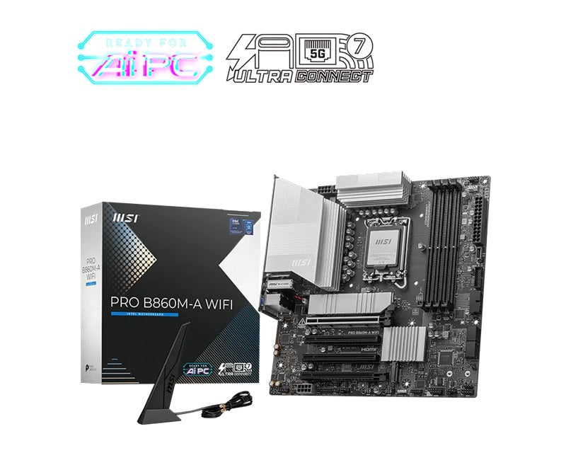 MSI PRO B860M-A WIFI Micro-ATX Intel B860 LGA1851 Motherboard — DDR5 Wi-Fi 7 4-Slot 3xM.2 PCIe 4.0