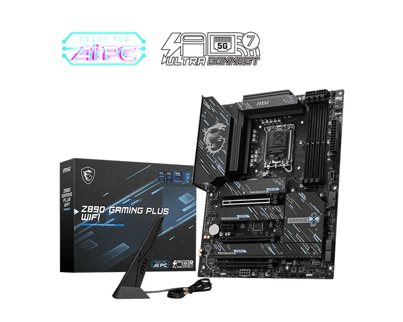 MSI Z890 GAMING PLUS WIFI ATX Intel Z890 LGA1851 Motherboard — DDR5 Wi-Fi 7 4xM.2 PCIe 5.0 USB-C 2x USB-C