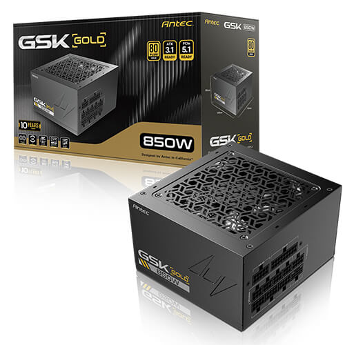 Antec GSK850 V2 850W 80+ Gold Fully Modular ATX 3.1 PCIe 5.1 12V-2x6 Japanese Capacitors 10YR Warranty