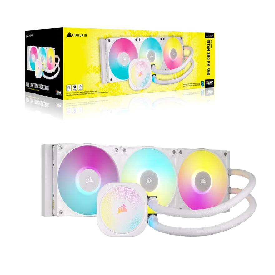 Corsair iCUE LINK TITAN 360 RX RGB AIO White 360mm Liquid CPU Cooler 73.5CFM 2100RPM Aluminum Rad Intel AMD