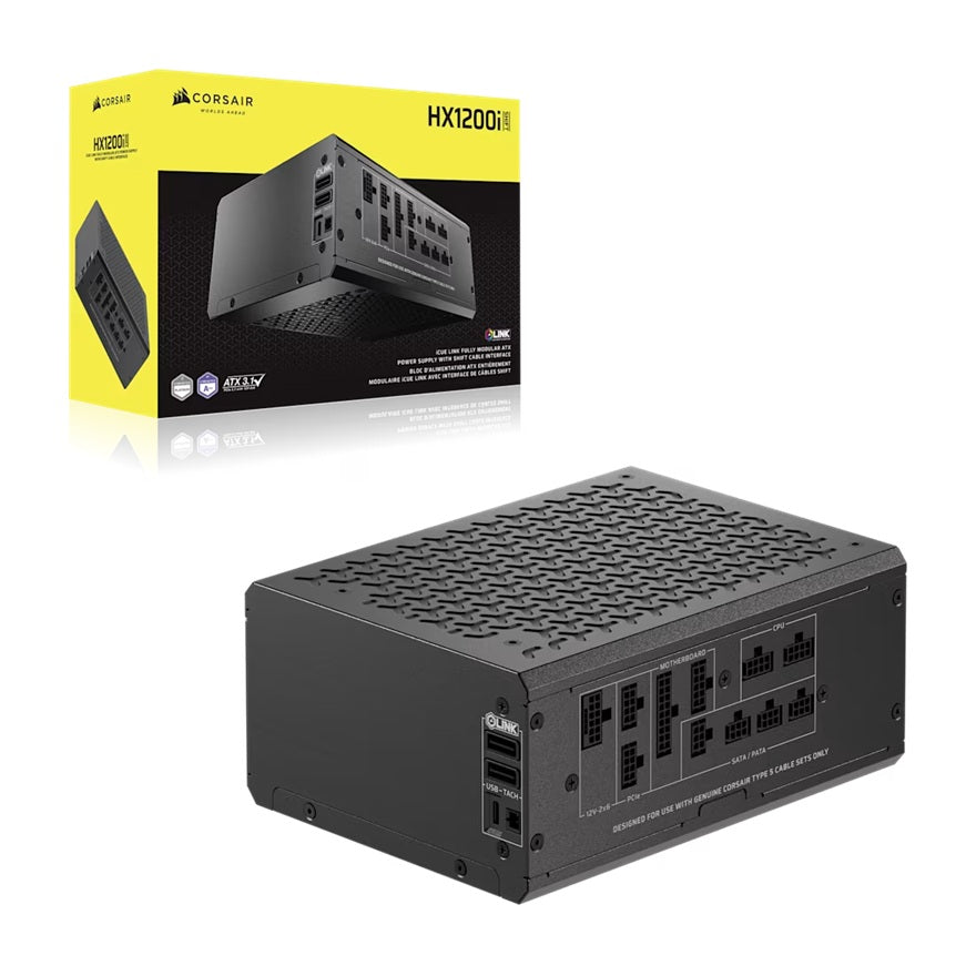 Corsair HX1200i SHIFT 1200W Fully Modular 80+ Platinum ATX 3.1 140mm FDB Fan DSP 4x PCIe 10YR Warranty