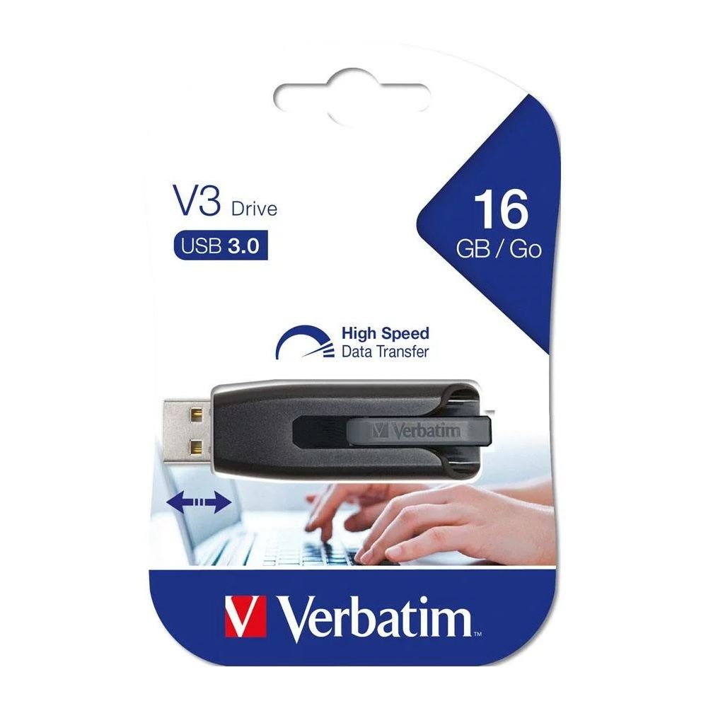 Verbatim 16GB Store'n'Go V3 USB 3.0 Retractable Flash Drive – Grey