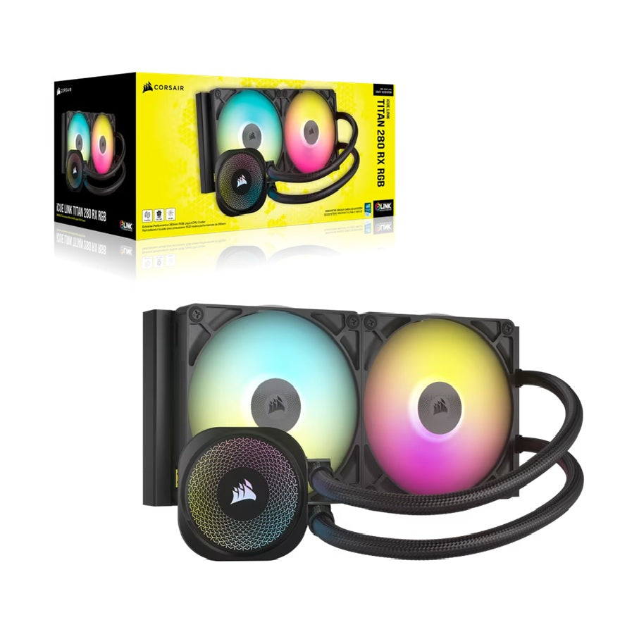 Corsair iCUE LINK TITAN 280 RX RGB AIO Black 280mm Liquid CPU Cooler 94.7CFM 1700RPM Aluminum Rad Intel AMD