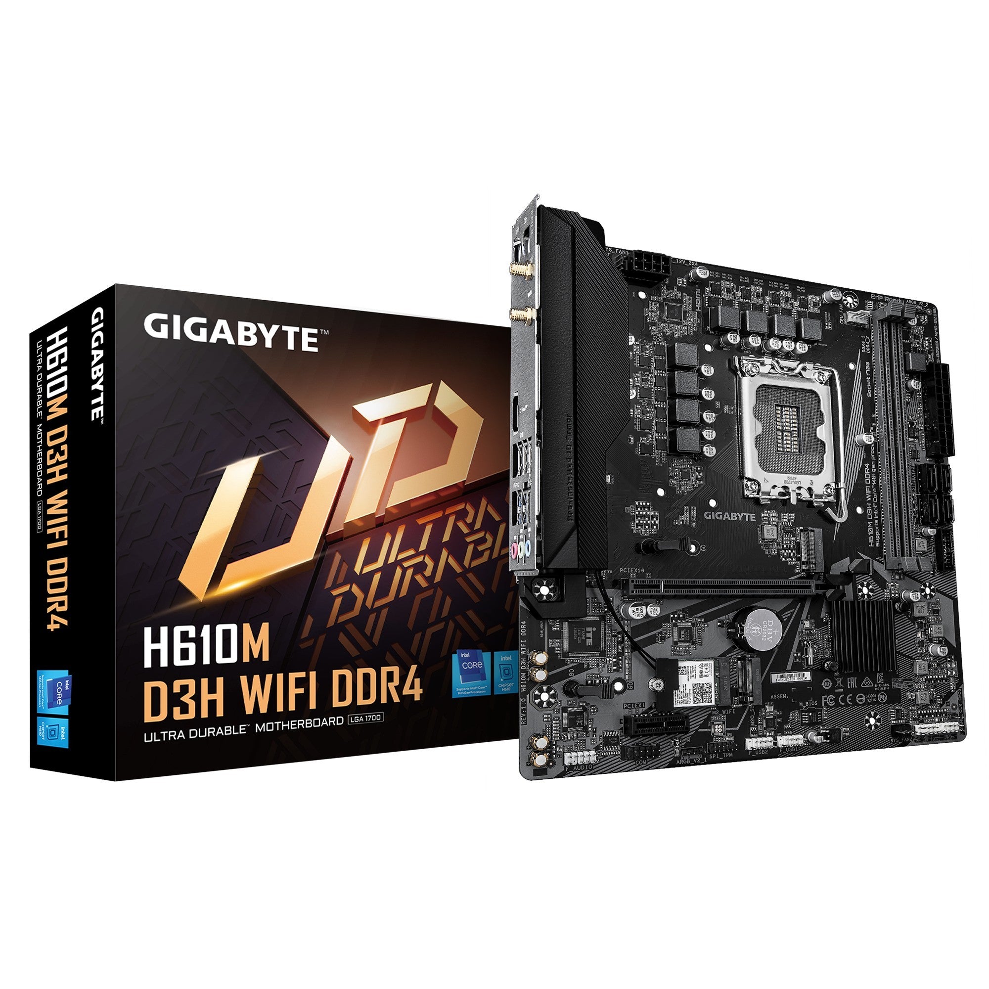 Gigabyte H610M D3H WIFI DDR4 Micro-ATX Intel H610 LGA1700 Motherboard — DDR4 64GB Wi-Fi M.2 4xSATA HDMI