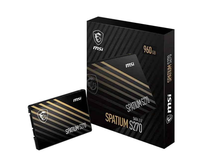 MSI SPATIUM S270 960GB 2.5" SATA III SSD — 500MB/s Read 450MB/s Write 3D NAND 250TBW 5YR
