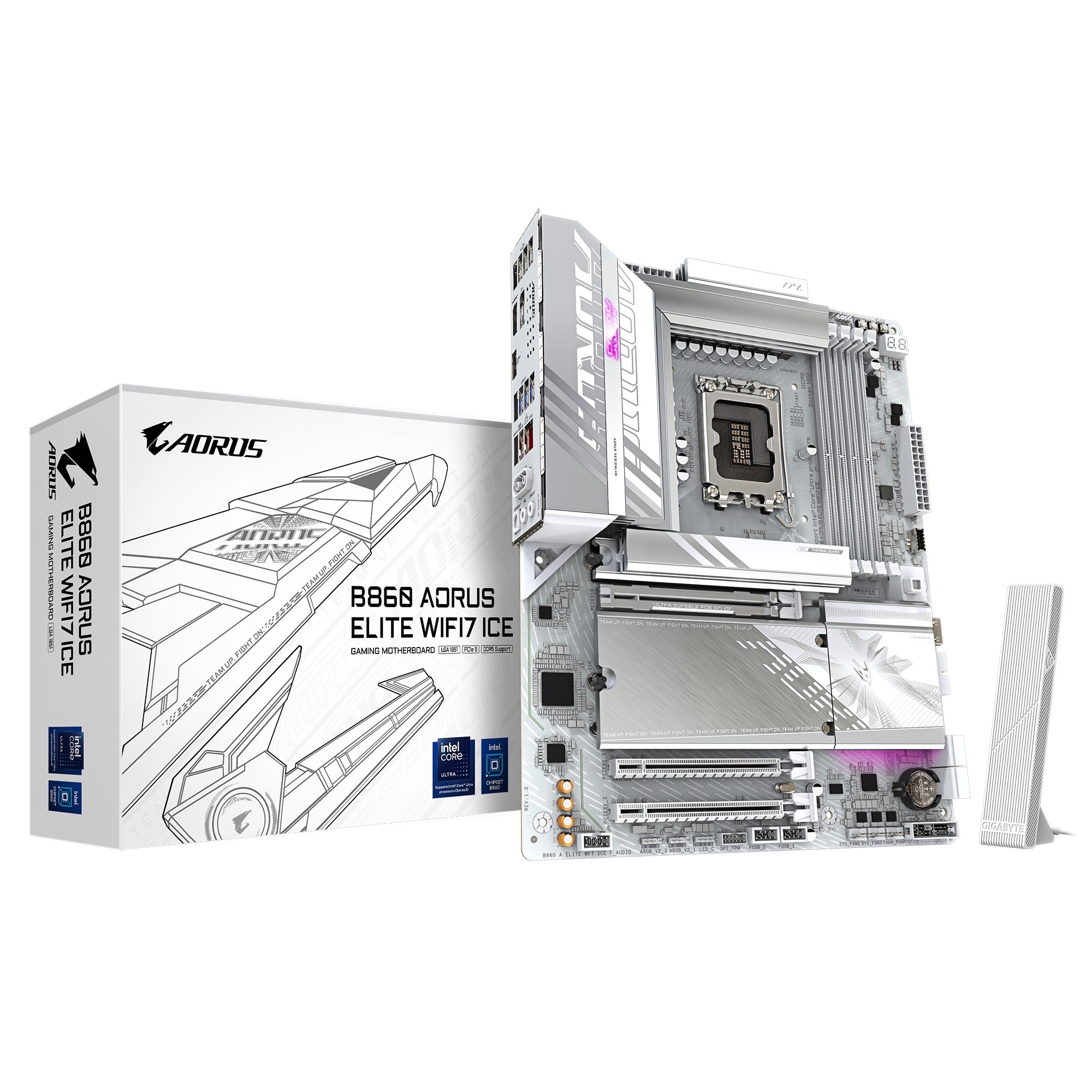 Gigabyte B860 A ELITE WIFI7 ICE ATX Intel B860 LGA1851 Motherboard — DDR5 Wi-Fi 7 White 3xM.2 4-Slot