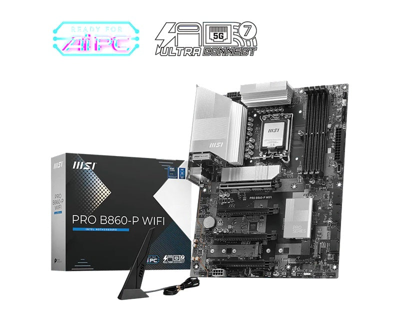 MSI PRO B860-P WIFI ATX Intel B860 LGA1851 Motherboard — DDR5 Wi-Fi 7 4-Slot 3xM.2 8x USB 2.0