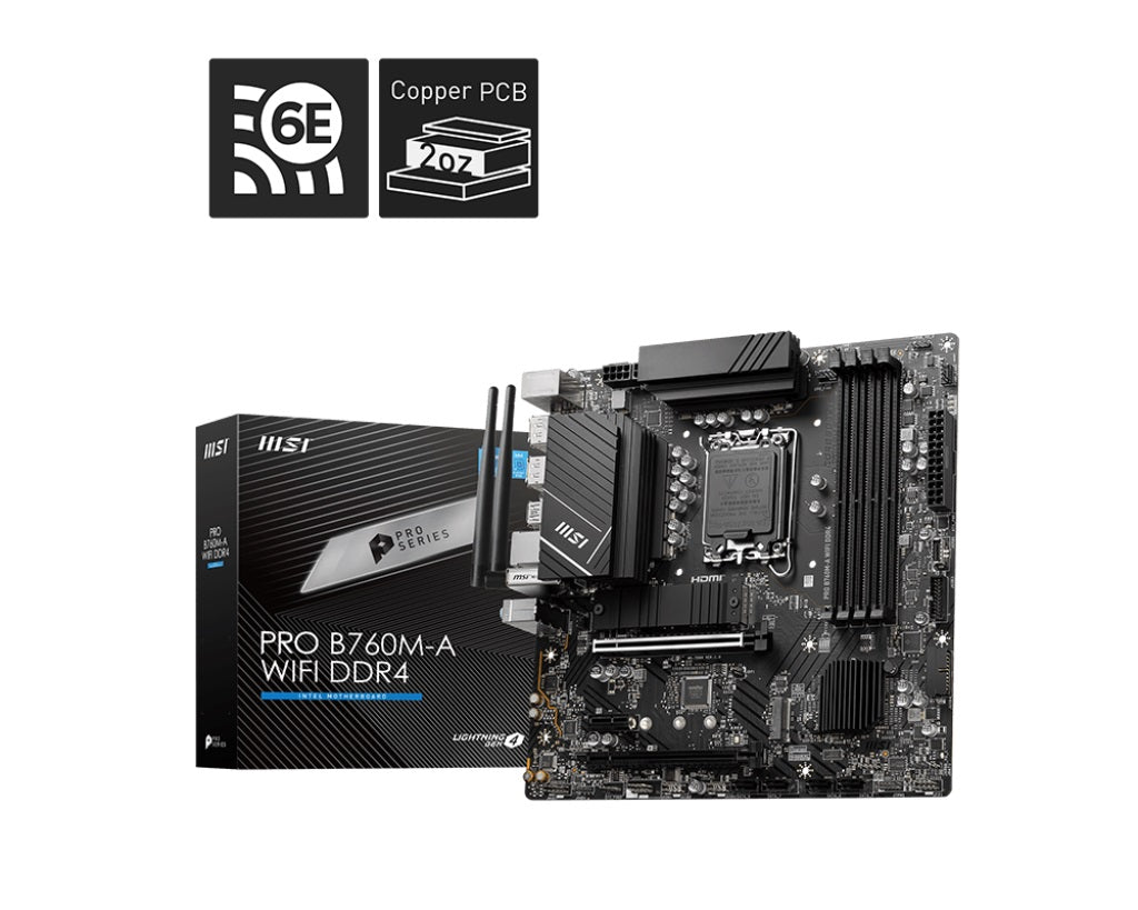 MSI PRO B760M-A WIFI DDR4 Micro-ATX Intel B760 LGA1700 Motherboard — DDR4 Wi-Fi 6 128GB Dual M.2 PCIe 4.0
