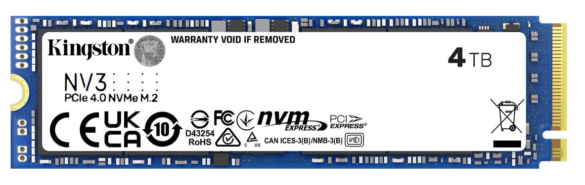 Kingston NV3 4TB M.2 2280 PCIe Gen4 x4 NVMe SSD — 6000MB/s Read 5000MB/s Write 5YR