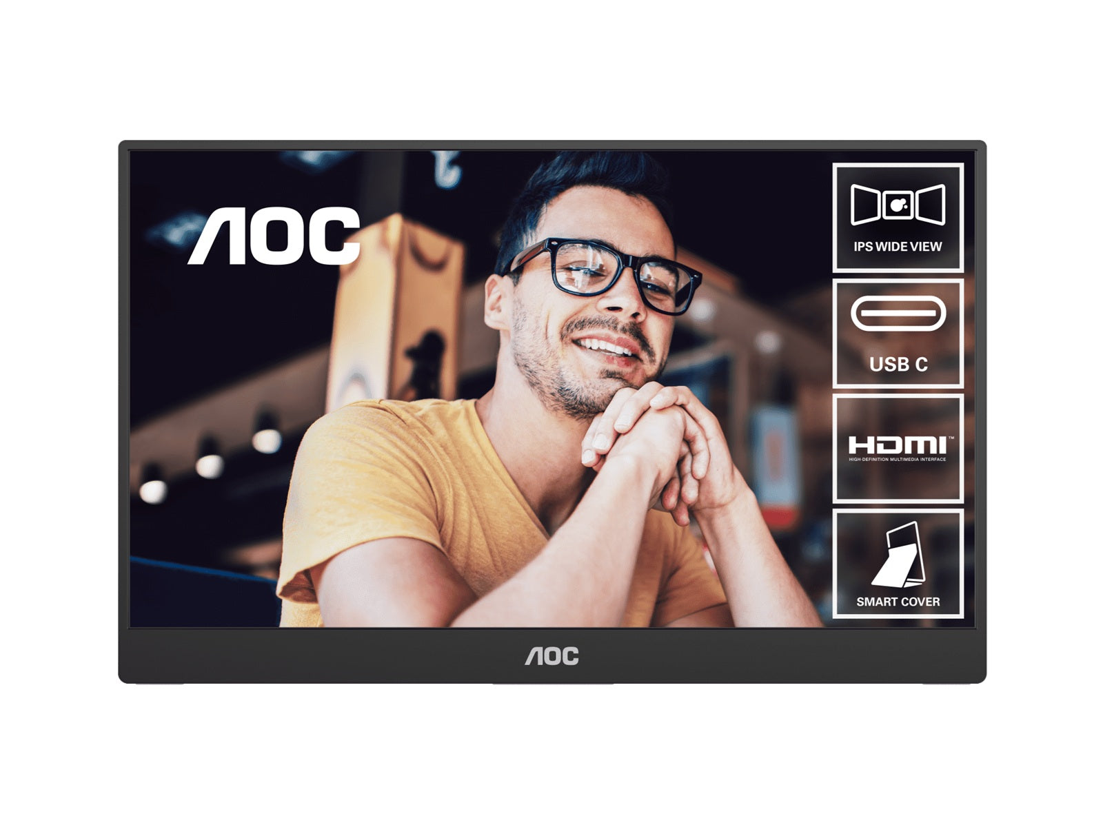 AOC 16T20 15.6" FHD IPS Portable Monitor 1920x1080 USB-C Mini HDMI Foldable Cover VESA
