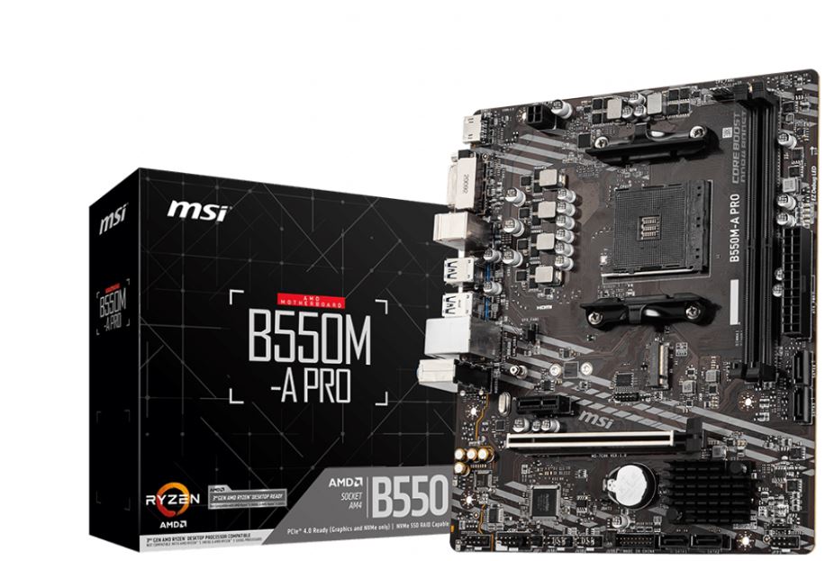 MSI B550M-A PRO Micro-ATX AMD AM4 Motherboard 2x DDR4 64GB PCIe 4.0 x16 2x SATA 6Gb USB 3.0 HDMI DVI-D