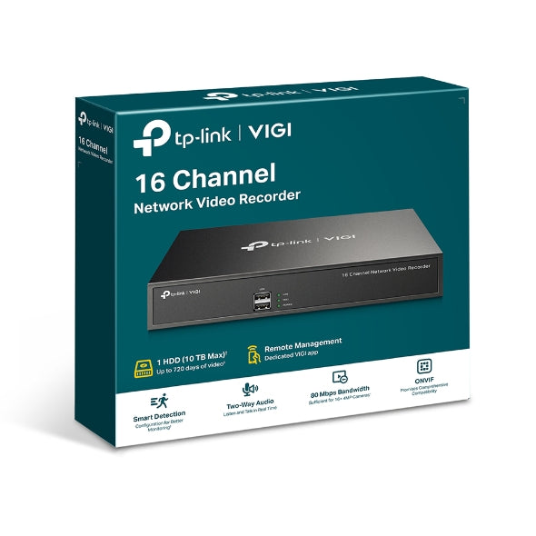 TP-Link VIGI NVR1016H 16 Channel Network Video Recorder — 24/7 Recording Up to 10TB Up to 8MP (HDD Not Included)