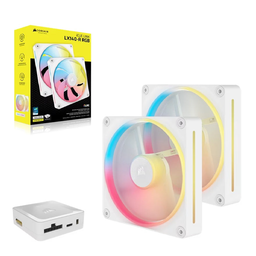 Corsair iCUE LINK LX140-R RGB 140mm PWM Reverse Fan White Starter Kit Dual Pack 90.6CFM 2000RPM