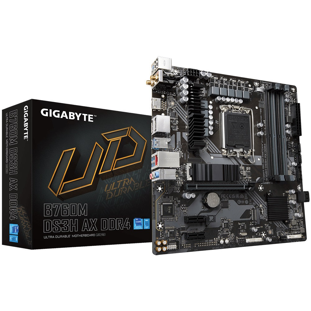 Gigabyte B760M DS3H AX DDR4 Micro-ATX Intel B760 LGA1700 Motherboard — DDR4 Wi-Fi 6E 128GB Dual M.2 4xSATA