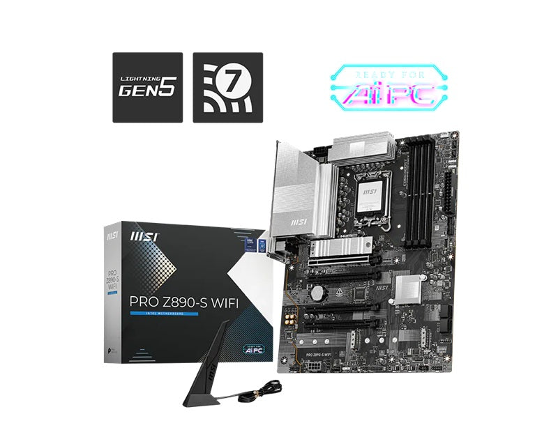 MSI PRO Z890-S WIFI ATX Intel Z890 LGA1851 Motherboard — DDR5 Wi-Fi 7 4-Slot 3xM.2 PCIe 5.0
