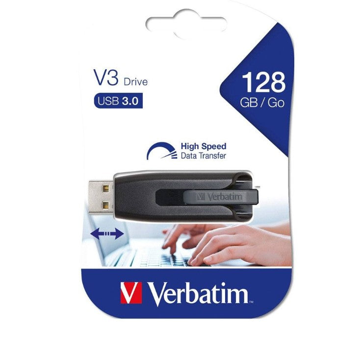 Verbatim Store'n'Go V3 128GB USB 3.2 SuperSpeed Flash Drive – Grey