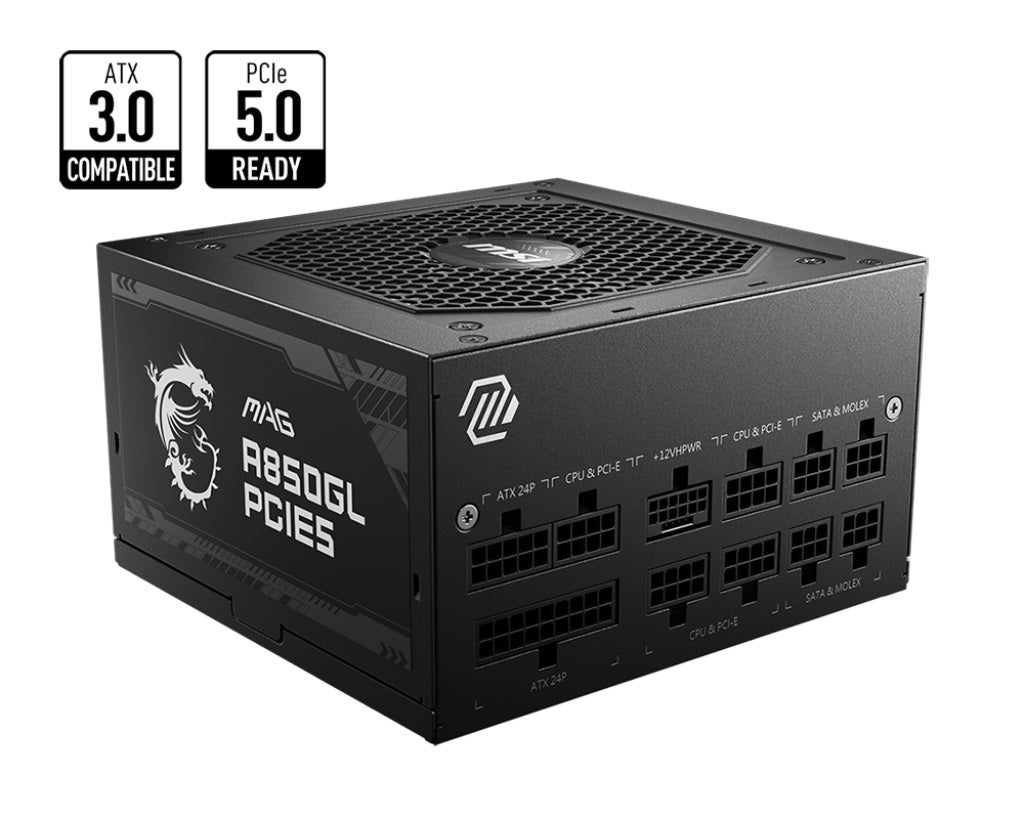 MSI MAG A850GL PCIe5 White 850W 80+ Gold Fully Modular ATX Power Supply FDB Fan Active PFC