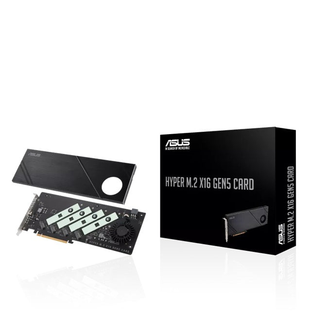 ASUS HYPER M.2 X16 GEN 5 Card PCIe 5.0/4.0 Supports 4x NVMe M.2 2242/2260/2280/22110 up to 512Gbps