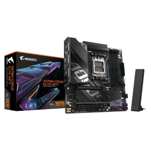Gigabyte X870M AORUS ELITE WIFI7 Micro-ATX AMD AM5 Motherboard 4x DDR5 256GB PCIe 5.0 M.2 USB4 Wi-Fi 7 BT 5.4 5GbE