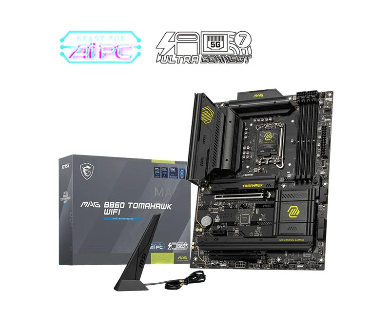 MSI MAG B860 TOMAHAWK WIFI ATX Intel B860 LGA1851 Motherboard — DDR5 Killer Wi-Fi 7 3xM.2 4-Slot