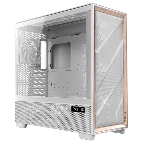 Antec Flux PRO White E-ATX Premium Birch Case Iunity Temp Display CPU/GPU LED 6x Fans ARGB PSU Shift