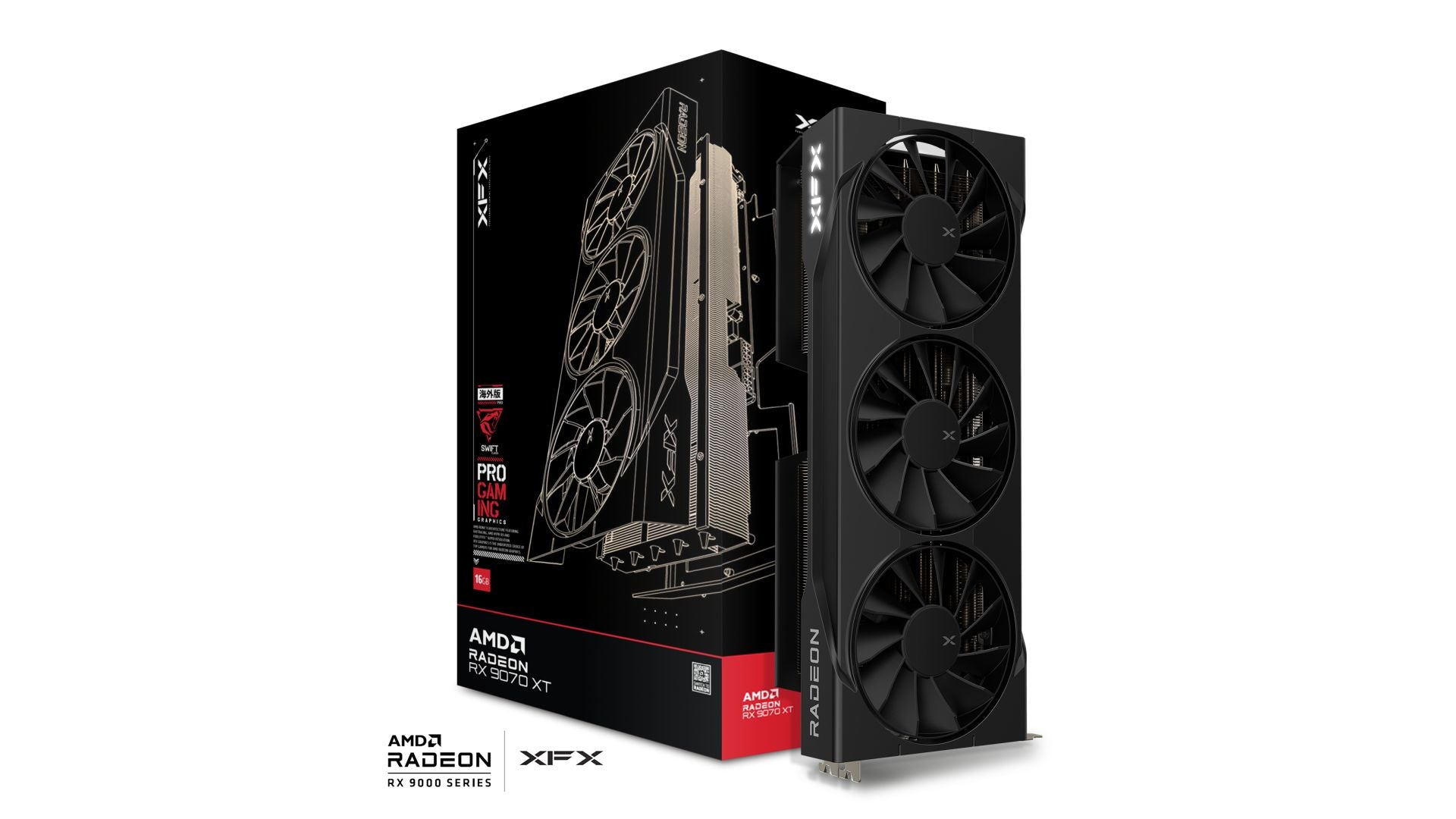 XFX Swift AMD Radeon RX 9070 XT Triple Fan 16GB GDDR6 Gaming Graphics Card — RDNA 4 HDMI 3x DisplayPort