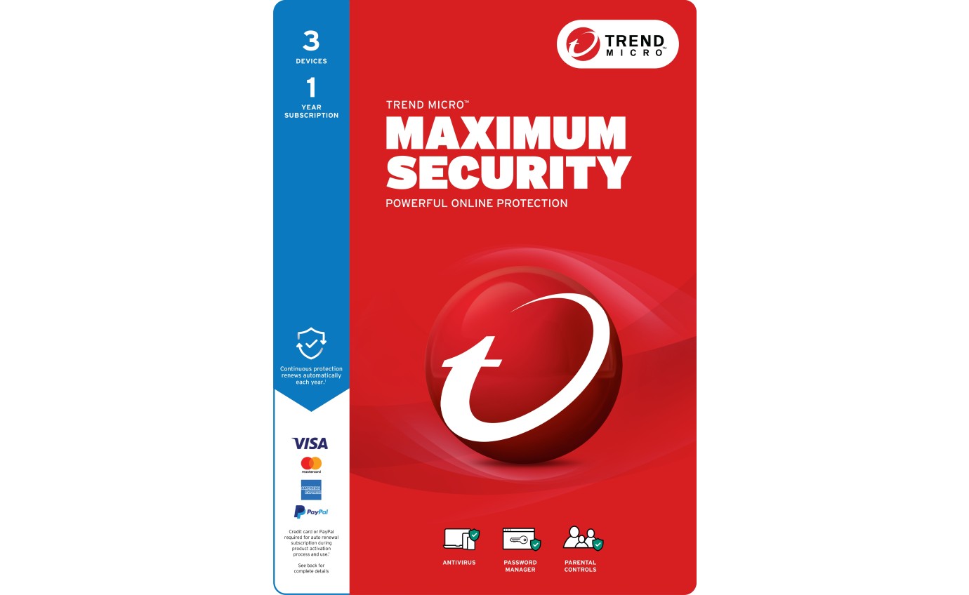 Trend Micro Maximum Security 3 Devices 1 Year Retail — Digital Activation Key