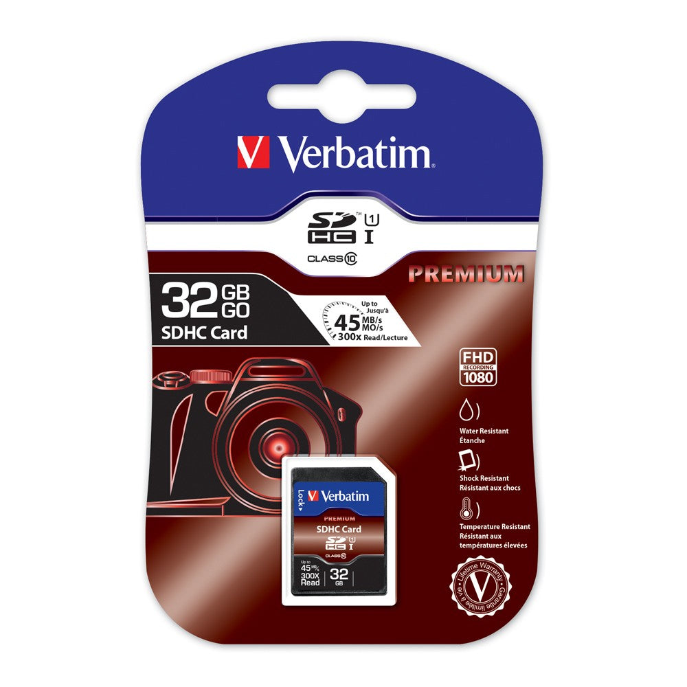 Verbatim 32GB SDHC Class 10 SD Memory Card 45MB/s Read 300X for Digital Cameras