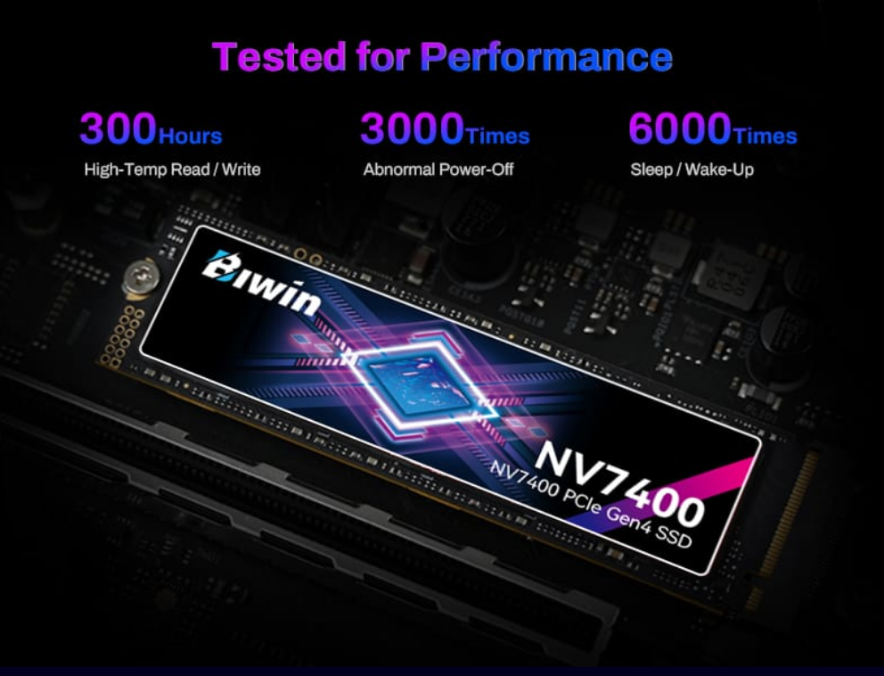 BIWIN NV7400 2TB M.2 2280 PCIe Gen4 NVMe SSD — 7450MB/s Read 6500MB/s Write 5YR