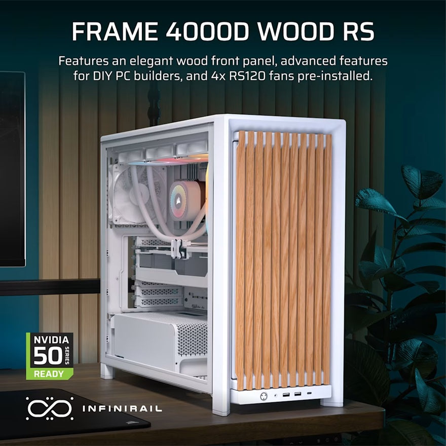 Corsair FRAME 4000D Wood RS White/Oak E-ATX ATX Modular Mid-Tower Case Tempered Glass GPU 430mm USB-C