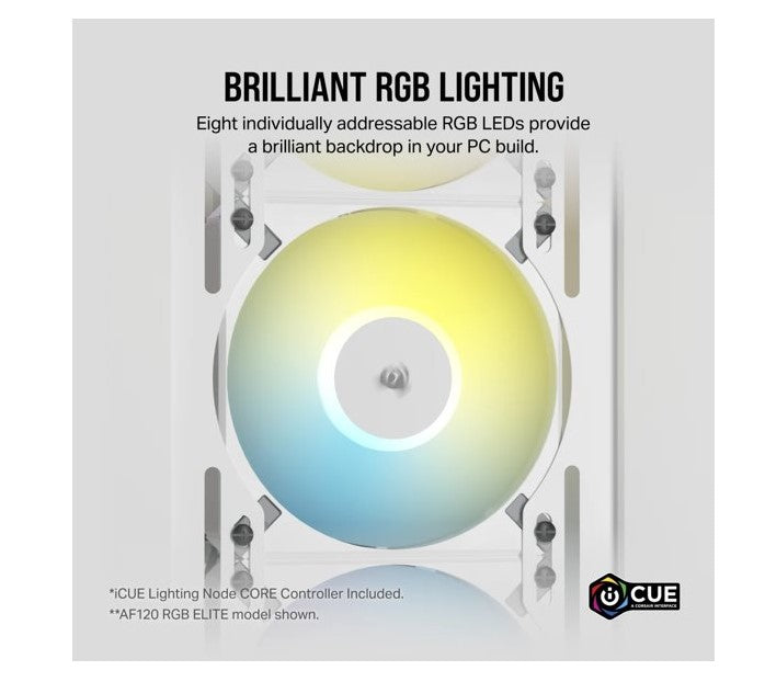 Corsair AF120 RGB SLIM White 120x15mm Fluid Dynamic RGB PWM Dual Fan Pack with Lighting Node Core