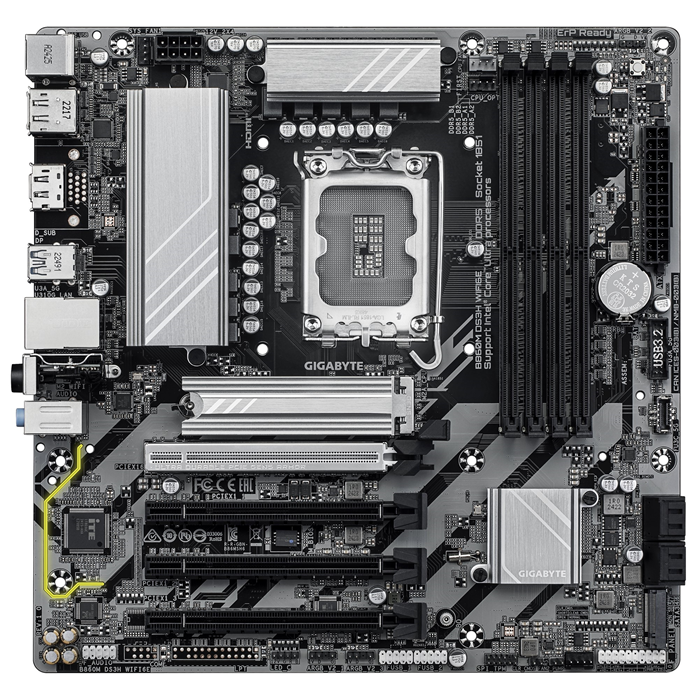 Gigabyte B860M DS3H WIFI6E Micro-ATX Intel B860 LGA1851 Motherboard — DDR5 Wi-Fi 6E 4-Slot Dual M.2