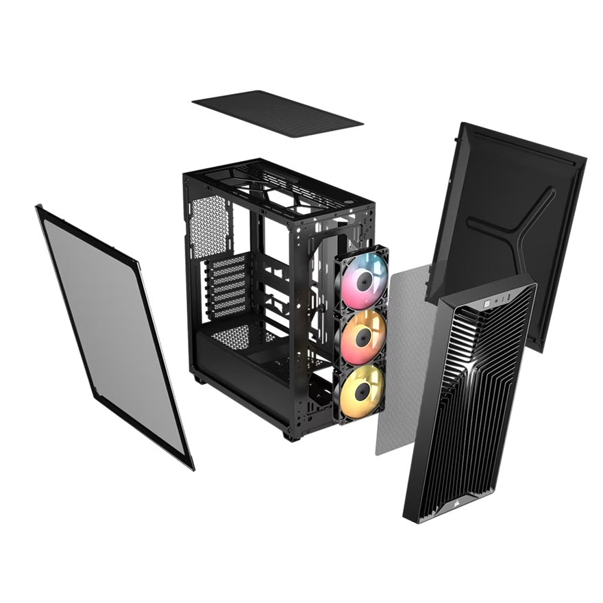 Corsair 3200D RS ARGB Black ATX mATX ITX Mid-Tower Tempered Glass Case GPU 400mm ARGB Fans USB-C 2YR