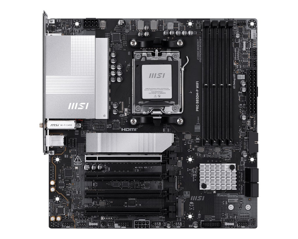 MSI PRO B850M-P WIFI Micro-ATX AMD AM5 Motherboard 4x DDR5 256GB PCIe x16 3x M.2 3x USB-C Wi-Fi 7