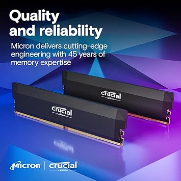 Crucial Pro 32GB (1x32GB) DDR5-6000 CL40 Black Desktop Gaming RAM — XMP AMD Ryzen Overclocking