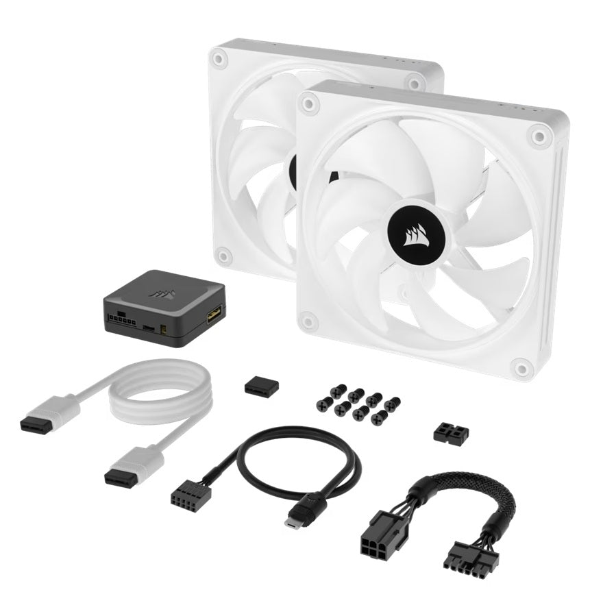 Corsair iCUE LINK QX140 RGB White 140mm PWM Fans Starter Kit with iCUE LINK System Hub — 2000RPM Static Pressure