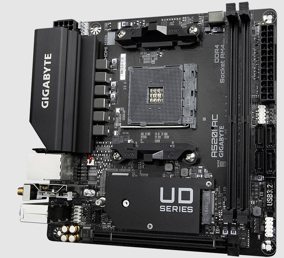 Gigabyte A520I AC Mini-ITX AMD A520 AM4 Motherboard — DDR4 Wi-Fi PCIe 3.0 M.2 Ultra Compact