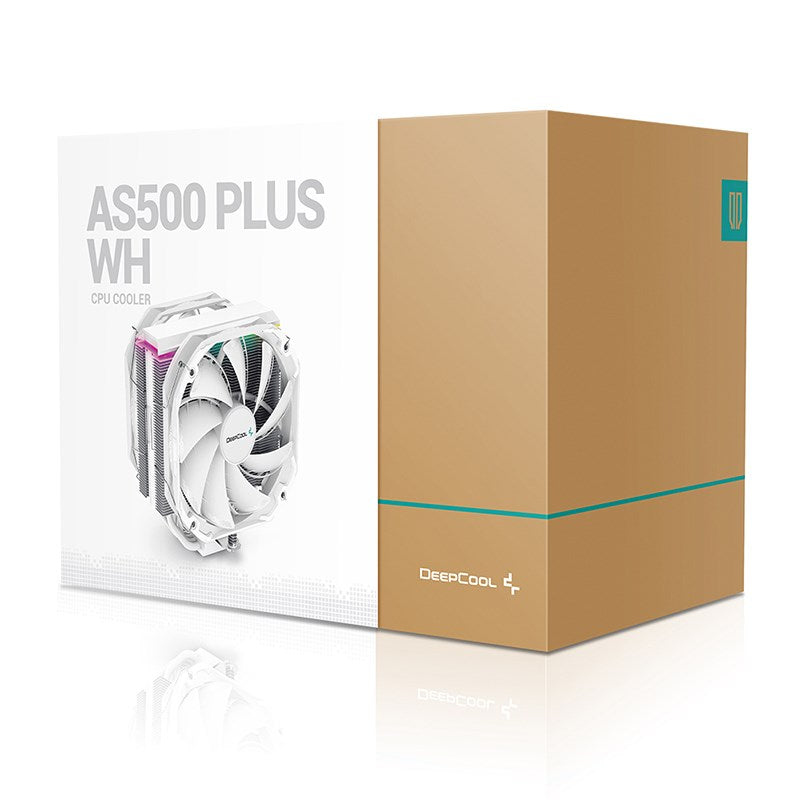 DeepCool AS500 PLUS White Single-Tower CPU Cooler 5 Heat Pipes Dual PWM Fans Slim Profile Intel LGA1851/1700/1200/115X AMD AM5/AM4